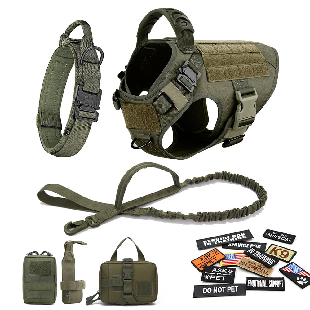 Military Dog Training Harness Collar Leash Set for Malinois Tactical Padded Quick Release Vest Harness with Patches Pet Accessories