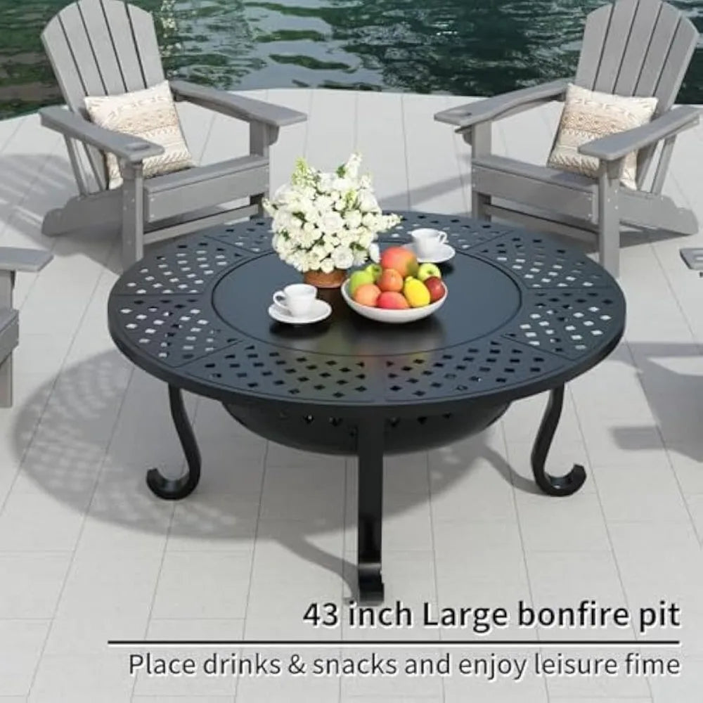 Wood Burning Outdoor Fire Pit Grill Table Round Patio