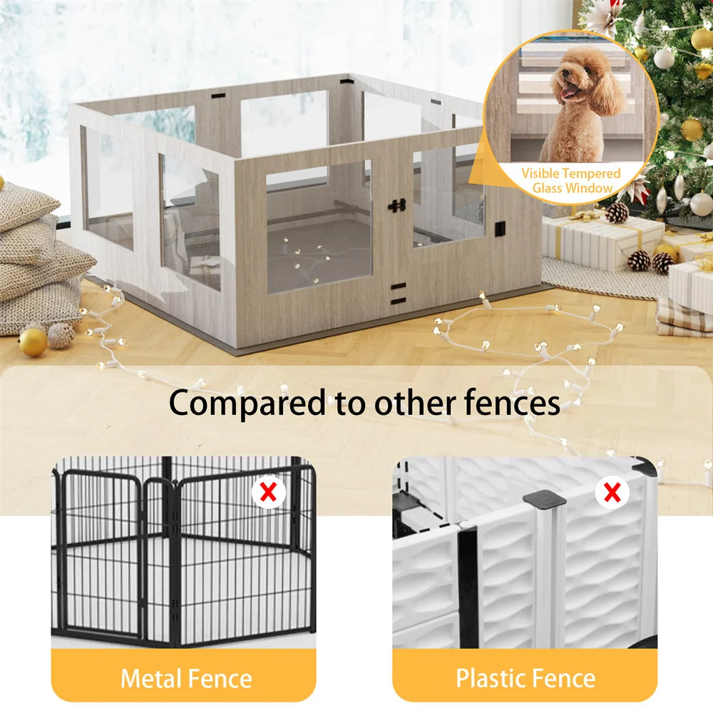 Heavy Duty Tempered Glass Dog Whelping Box Indoor Pet Playpen Kennel Cage with Waterproof Mat Training Enclosure Fence for Puppies