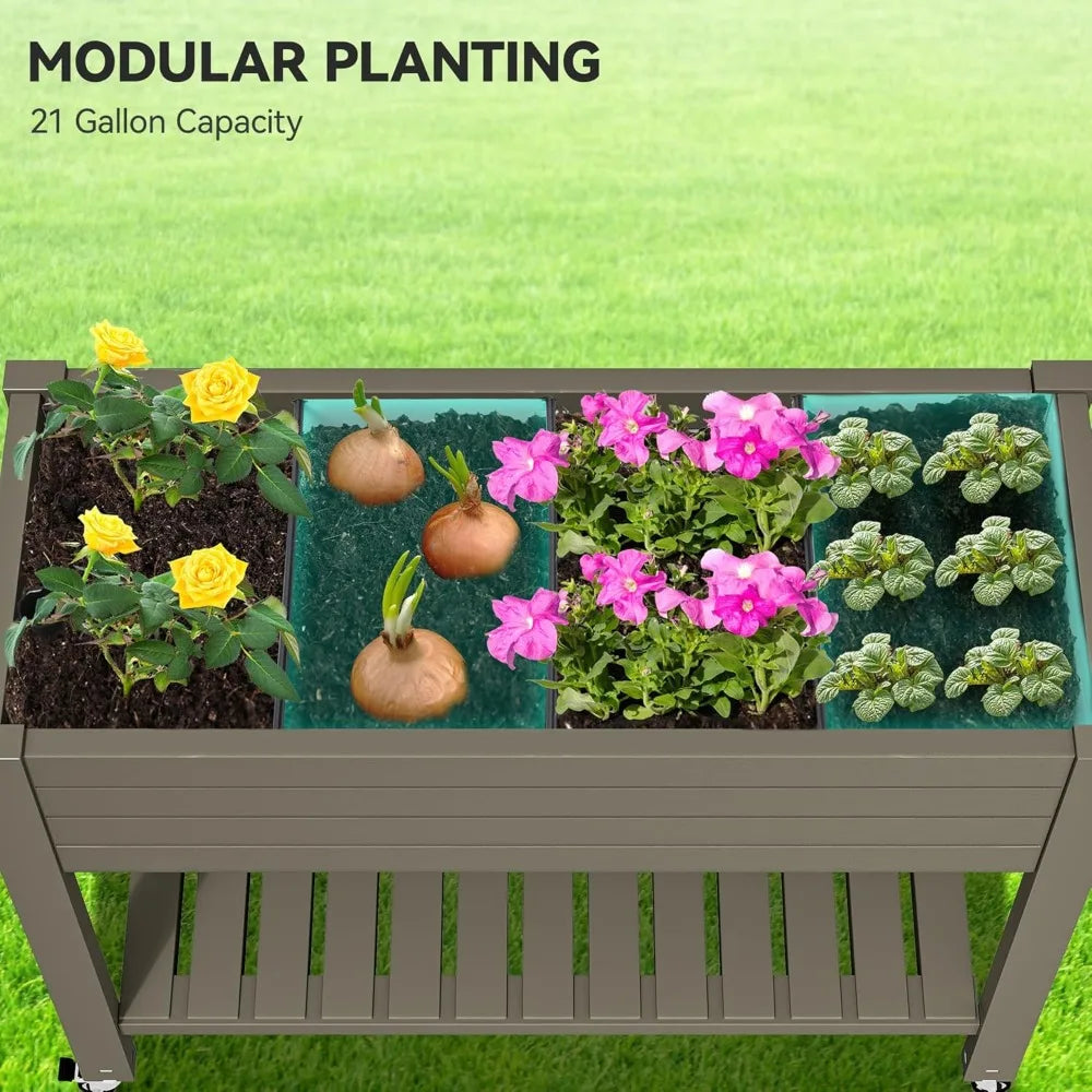 YITAHOME 3.6x1.5x2.8 FT Resin Garden Bed Kit with Legs And Wheels Outdoor Elevated Planter Box Stand Light Brown Weather Resistant