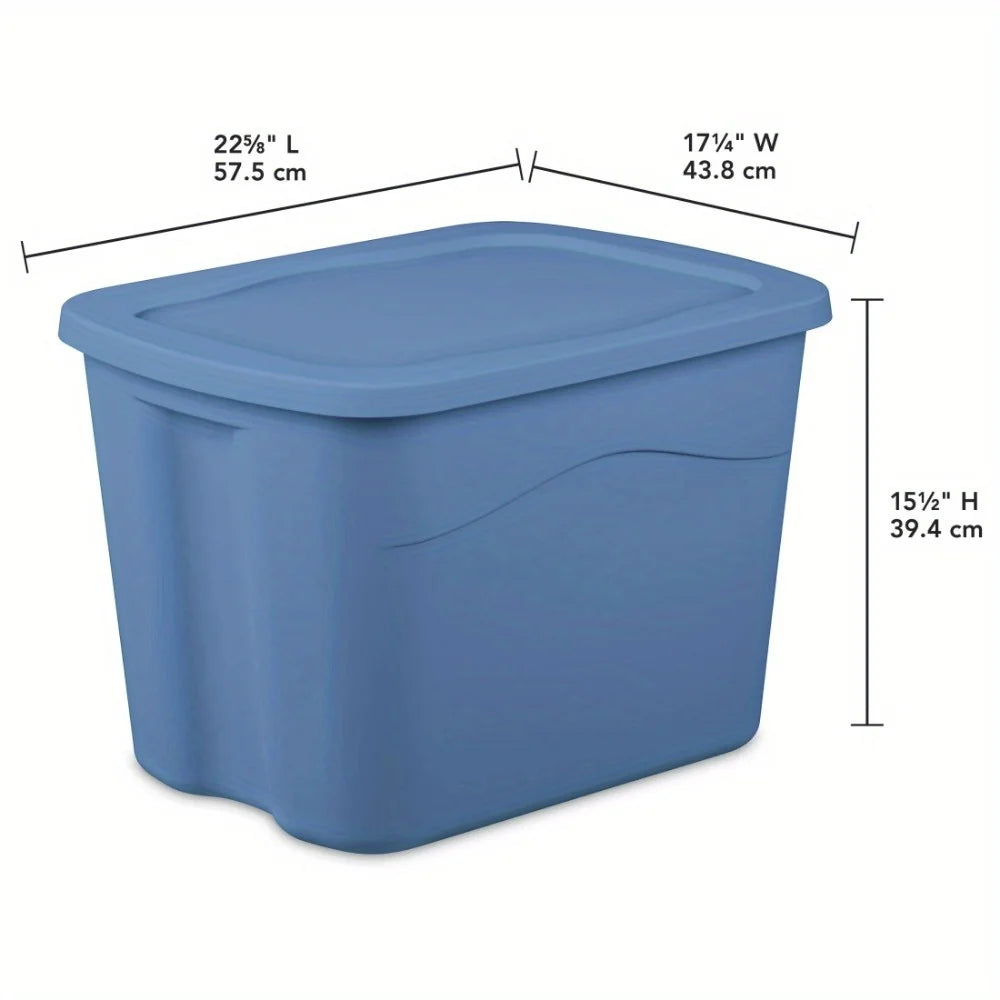 Pack of 8 Storage Bin, 18 Gallon Plastic Storage Container with Snap-on Lid, Light Blue
