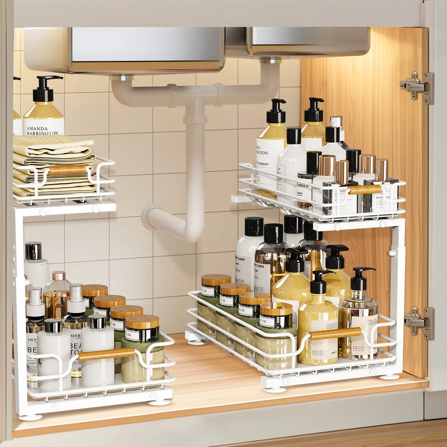 2 Tier Under Sink Organizer Kitchen Metal Sliding Drawer Height  Adjustable Cabinet Organizer Kitchen Organizer