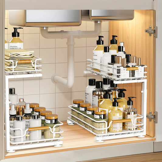 2 Tier Under Sink Organizer Kitchen Metal Sliding Drawer Height  Adjustable Cabinet Organizer Kitchen Organizer
