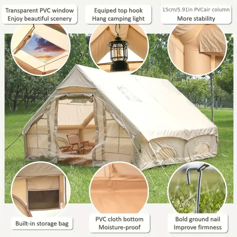 SENLEETO 8-10 People Glamping Inflatable Tent 129 Ft² Large Blow Up Tent with Hand Pump 420D Oxford Fabric Camping Tent