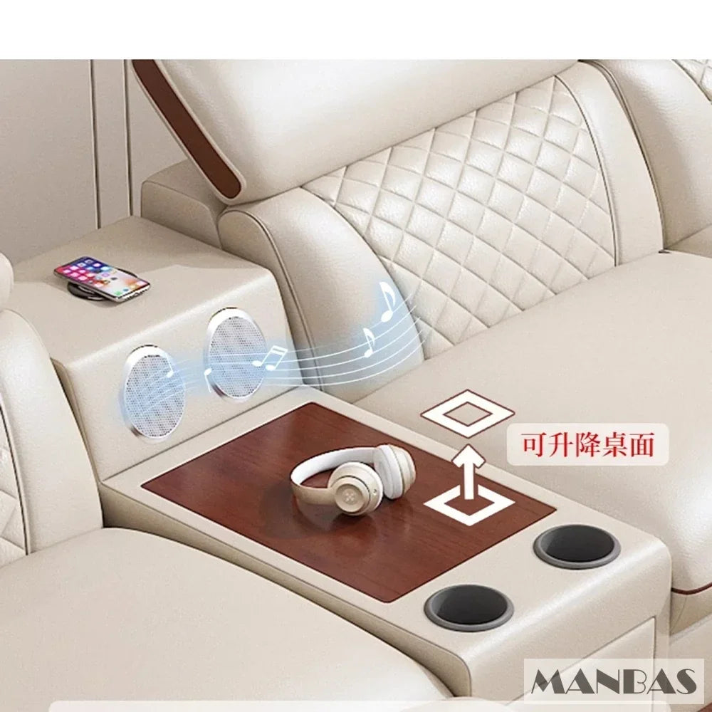 MINGDIBAO Premium Italian Genuine Leather Sofa Set with Bluetooth