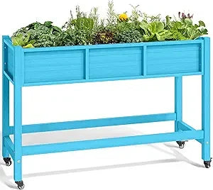 YITAHOME 3.6x1.5x2.8 FT Resin Garden Bed Kit with Legs And Wheels Outdoor Elevated Planter Box Stand Light Brown Weather Resistant