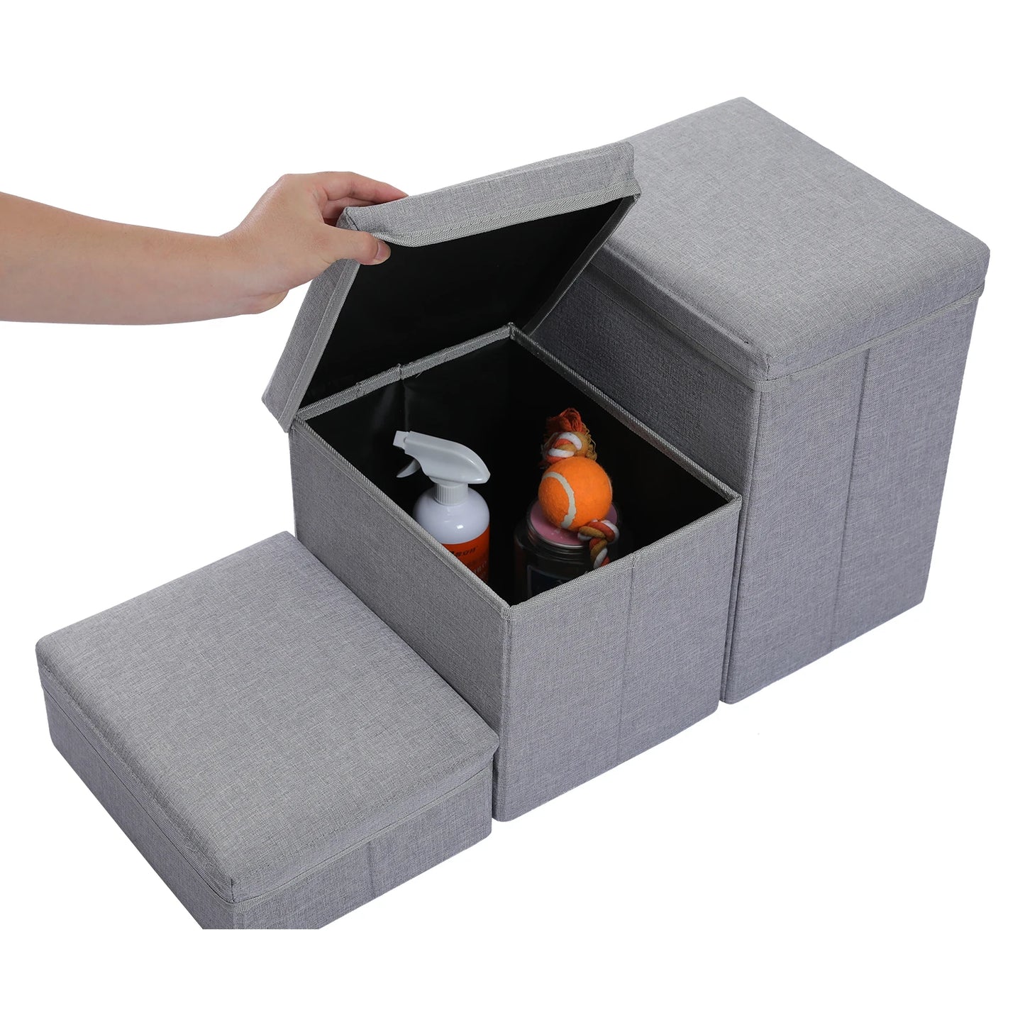 3-Tier Foldable Dog Stairs with Storage Adjustable Height Non-Slip Pet Steps for Small Old Dogs And Cats Brown/Grey/Dark Grey