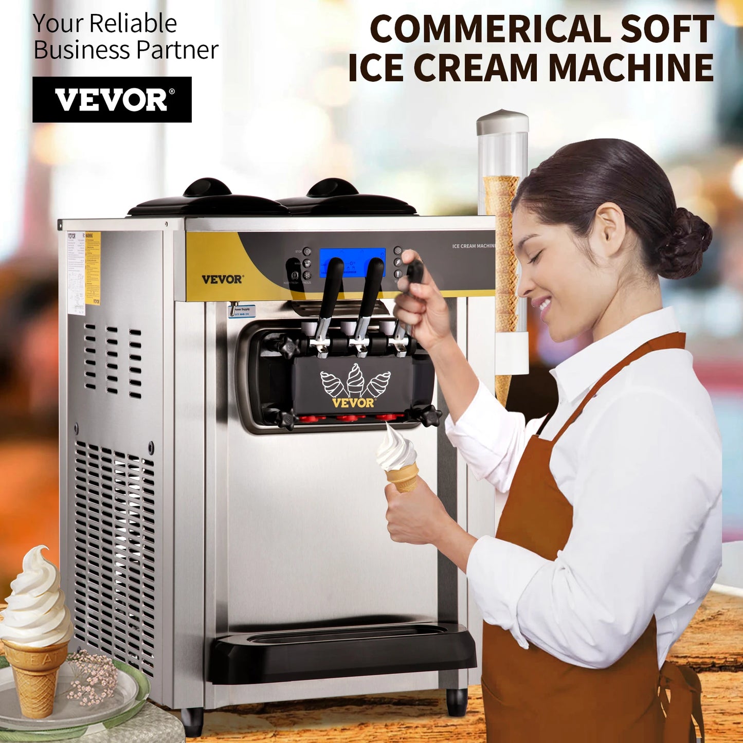 VEVOR Commercial Ice Cream Maker 22-30L/H Yield 2200W