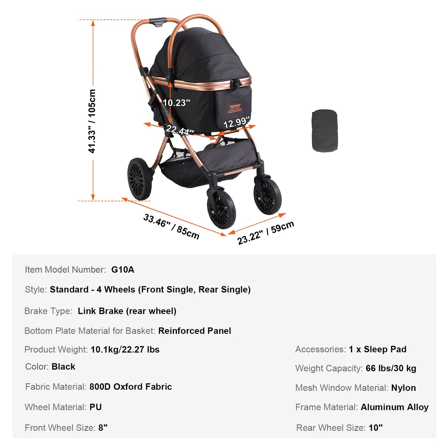SucceBuy Pet Stroller Carrier Dog Cat Strollers Lightweight Travel Rotate with Brakes Pet Pad Cup Holder for Puppy Accessories