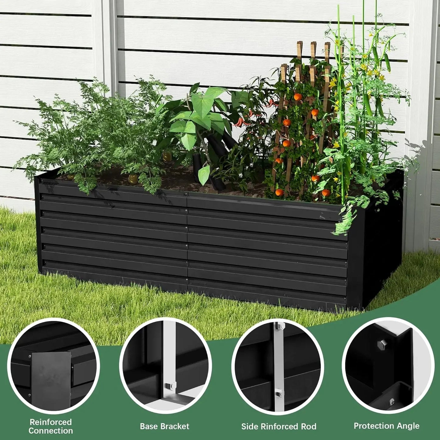 4pcs 8x4x2ft Galvanized Raised Garden Bed Deep Root Planter