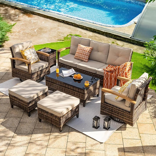 ANGDUO PE Wicker Patio Furniture Set Outdoor Swivel Chairs