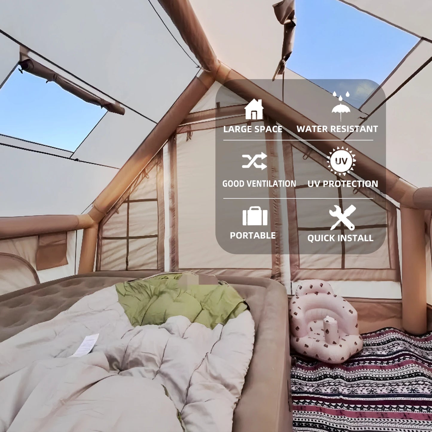 Large Inflatable Tents for Camping With Hand Pump Easy Setup Portable Waterproof Camping Tent