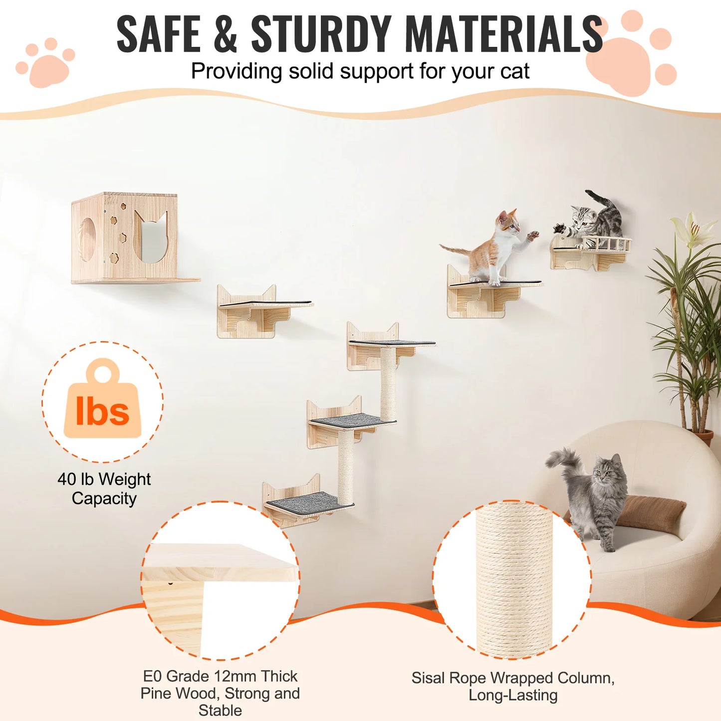 VEVOR Wall Mounted Cat Shelves Cat Floating Furniture Set