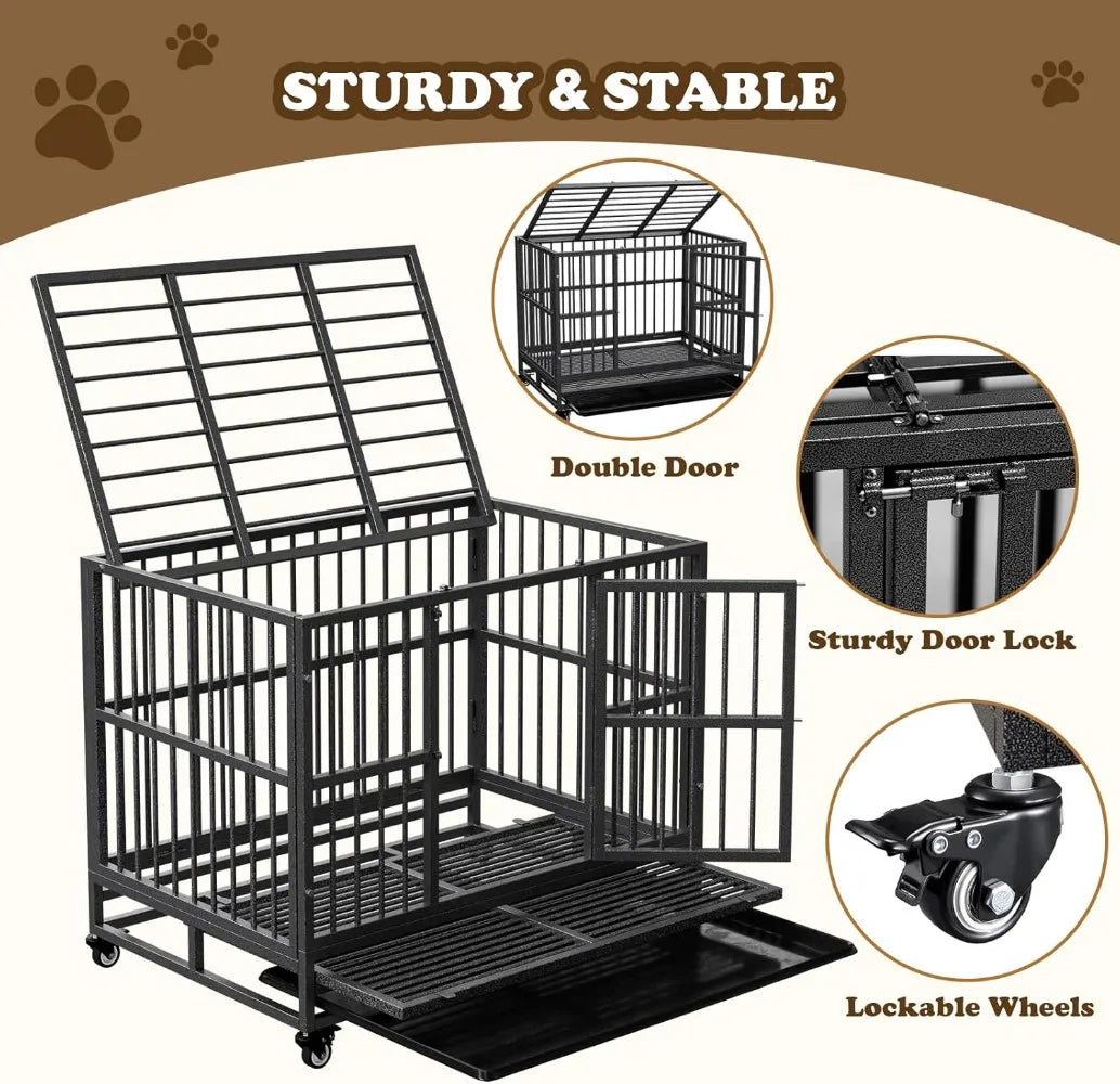 Dog Crate with Removable Tray Indestructible Steel Kennel