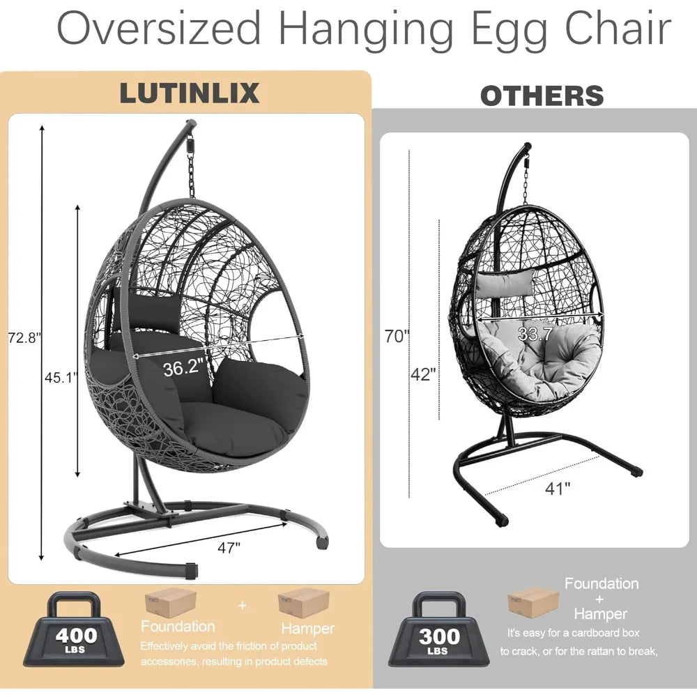XMSJ Wicker Egg Chair Swing With Stand 400 Lb Capacity