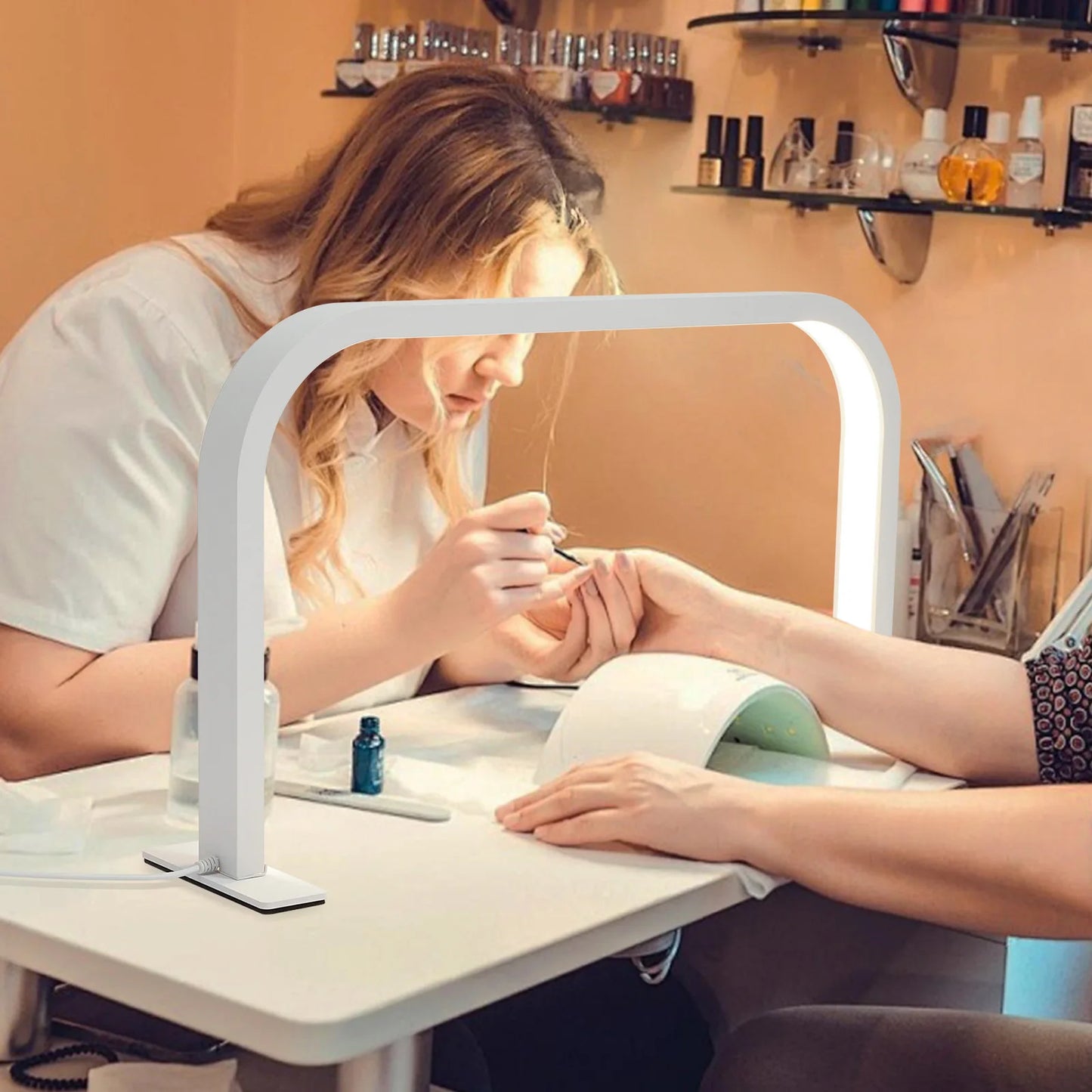 Adjustable Nail Desk Lamp 36W LED Task Light with 10 Brightness Levels Gooseneck 1600LM for Salon Home White Aluminum Body