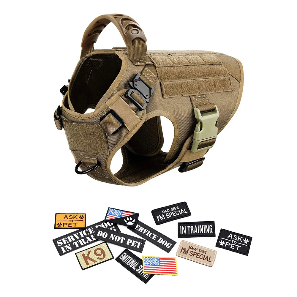 Military Dog Training Harness Collar Leash Set for Malinois Tactical Padded Quick Release Vest Harness with Patches Pet Accessories