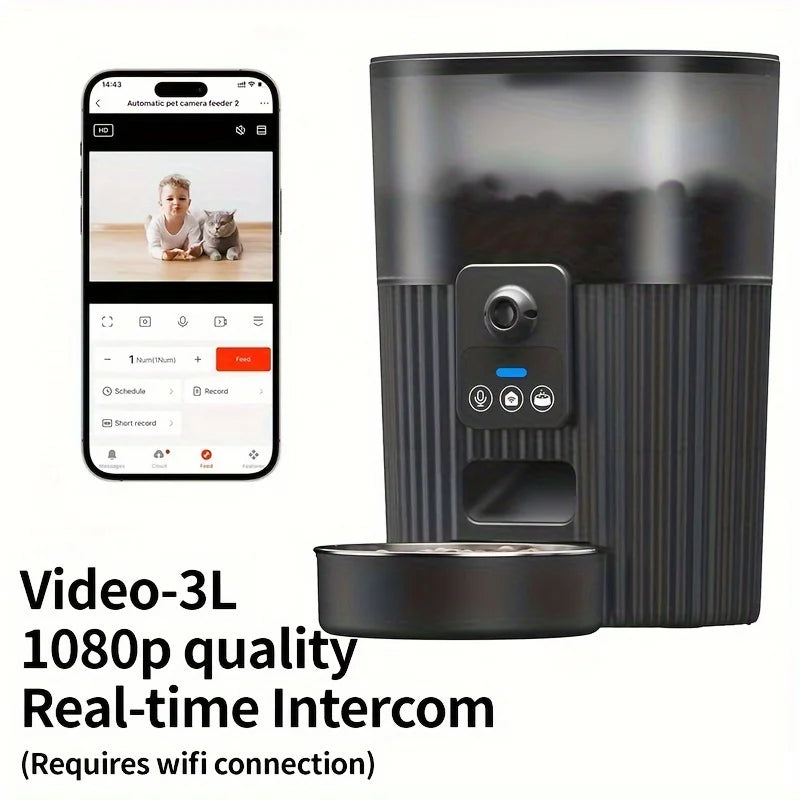 PAPIFEED Smart Automatic Pet Feeder WiFi Remote Controlled Cat Food Dispenser with LCD Display Dog Feeder 50g-2000g Capacity