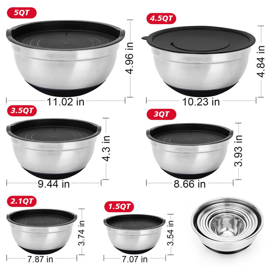 30 Pieces Stainless Steel Mixing Bowl Set Non Slip Premium Kitchen Essential Various Sizes for Mixing and Serving