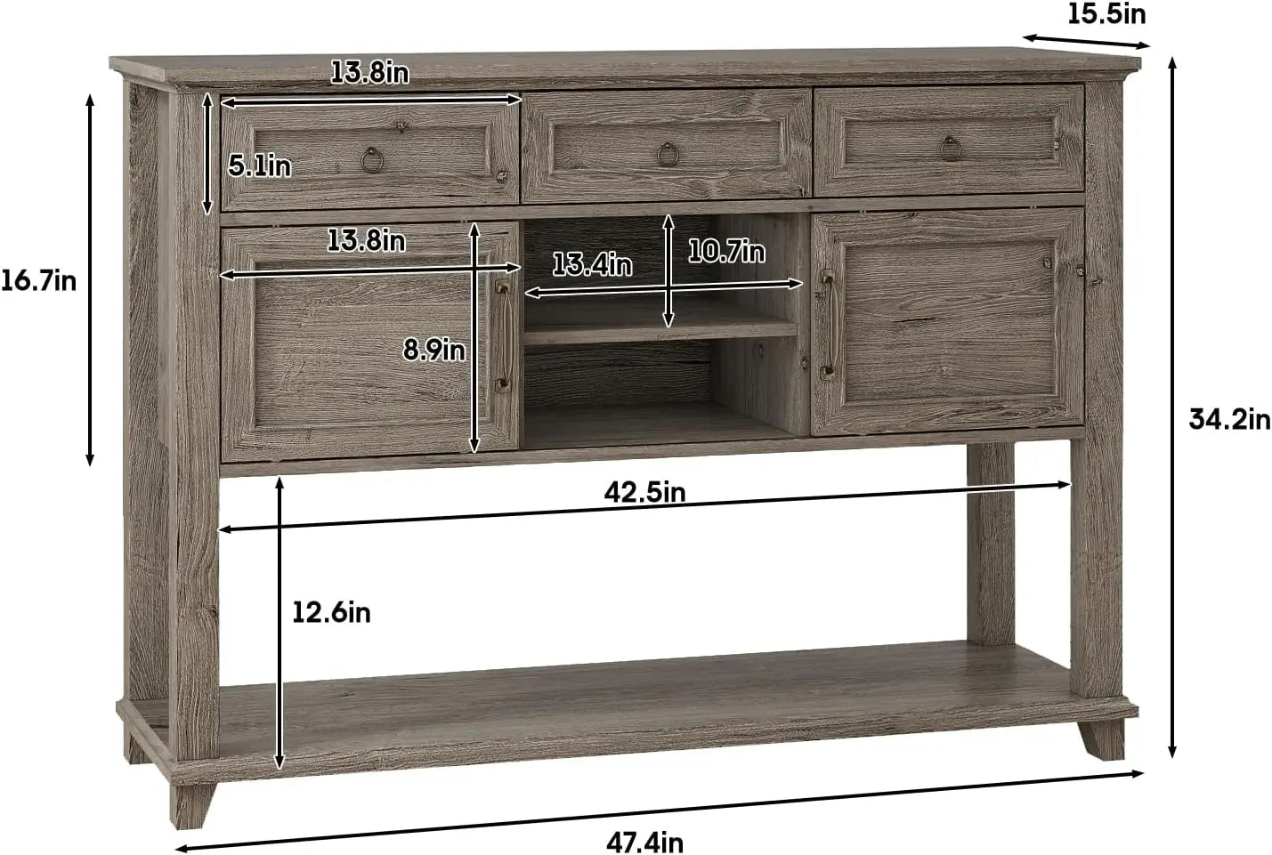 Vabches 47 Inch Wood Console Table with 3 Storage Drawers and Sliding Barn Doors for Entryway Hallway Living Room