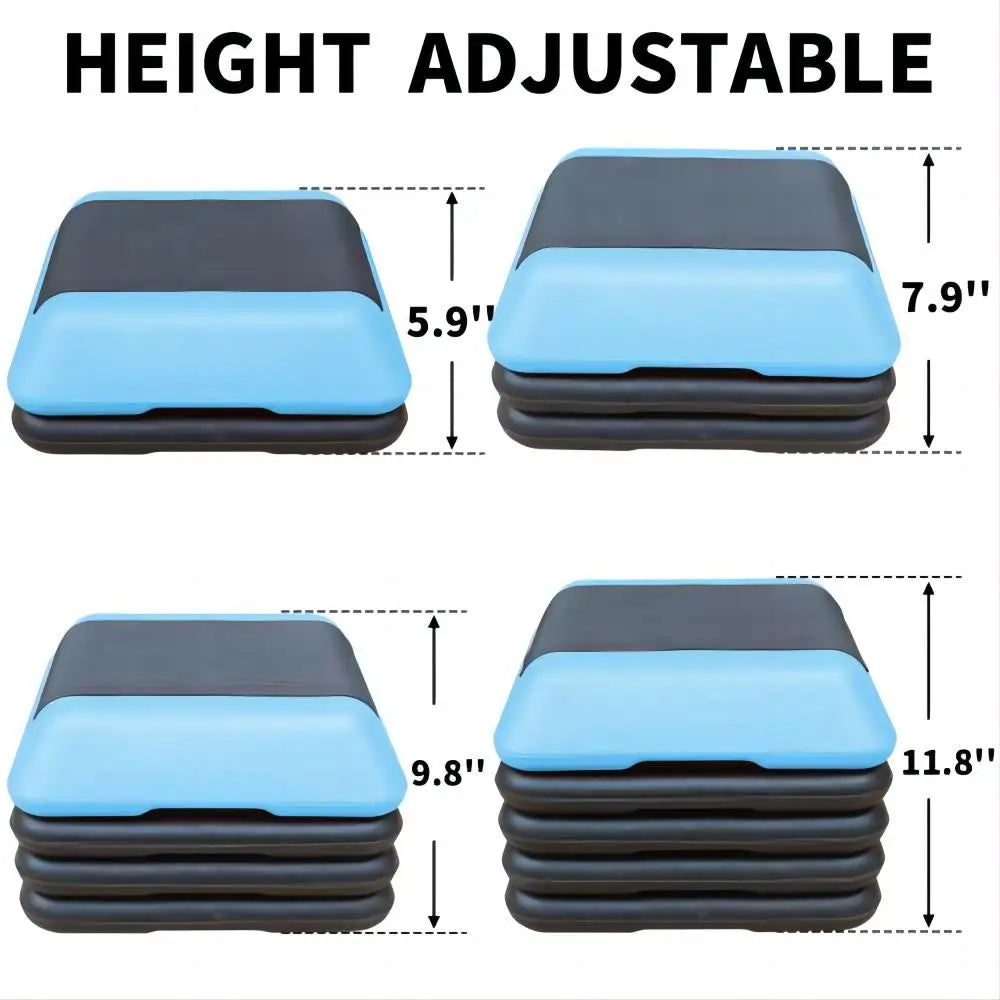 Adjustable 16"x16" Aerobic Step Platform with 4 Height Risers for Home Gym Exercise Fitness Workout