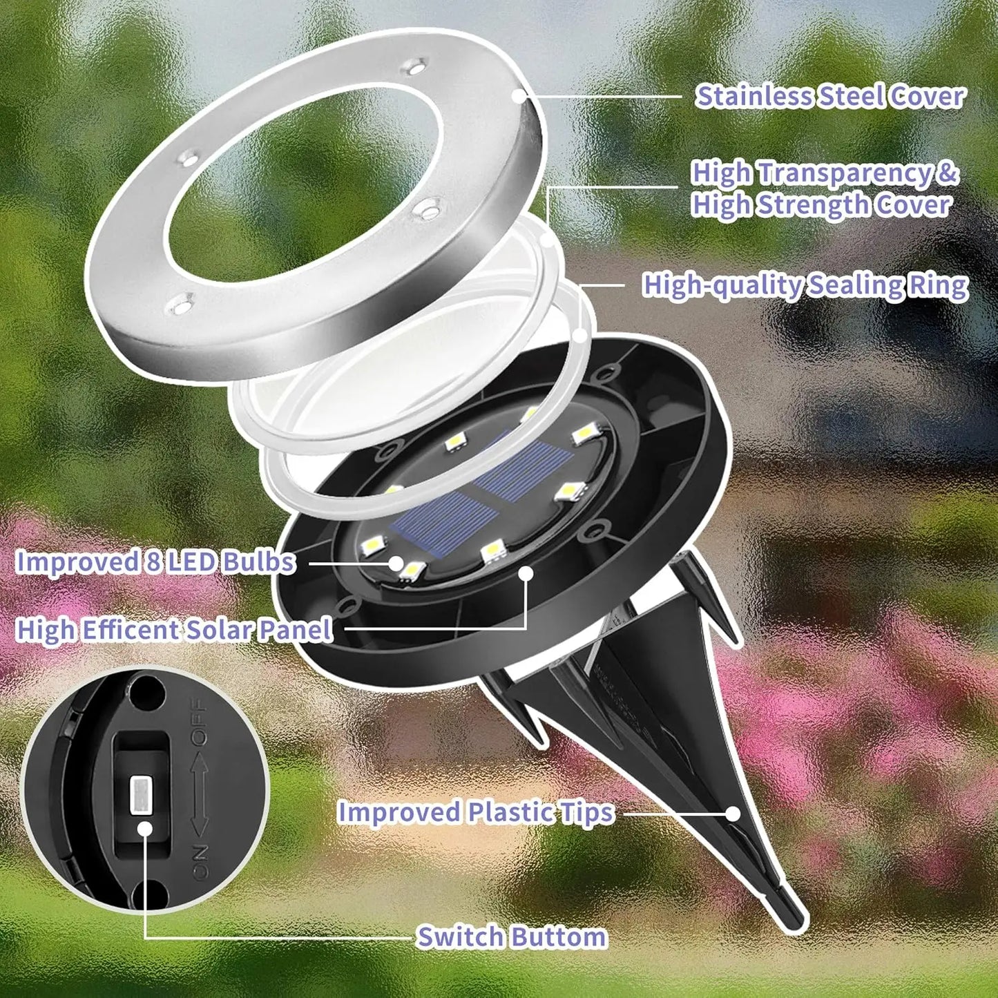 4 or 8 Pieces Solar Lights Outdoor 8 LED Solar Landscape Lighting for Garden Yard Pathway Cool or Warm White