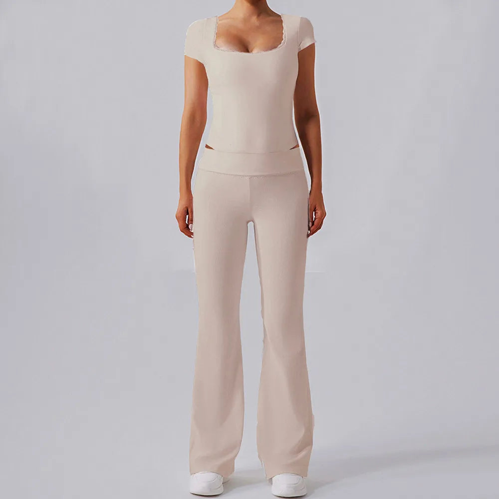 CEODOGGCN Lace Yoga Set Women High Waist Leggings Sportswear