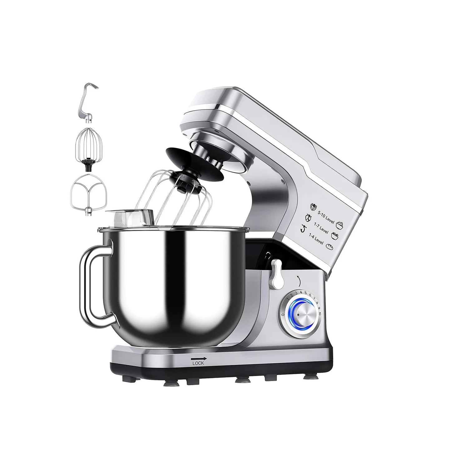 Electric Food Mixer 7.5QT 600W 10 Speed Tilt Head Stand Mixer Stainless Steel Bowl 3 In 1 Kitchen Countertop Mixer by Adoolla