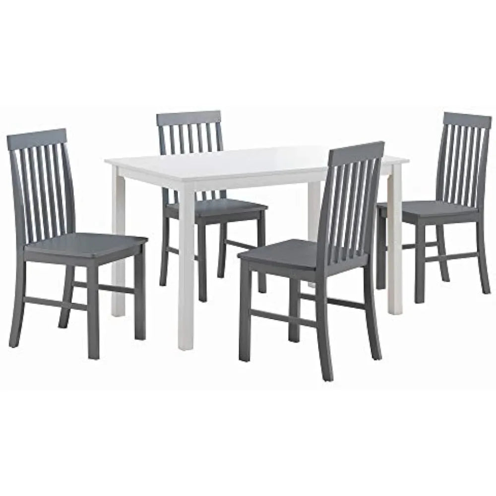 4 Person Modern Farmhouse Wood Small Dining Table Dining Room Kitchen Table Set 4 Chairs Set, 48 Inch, White and Grey