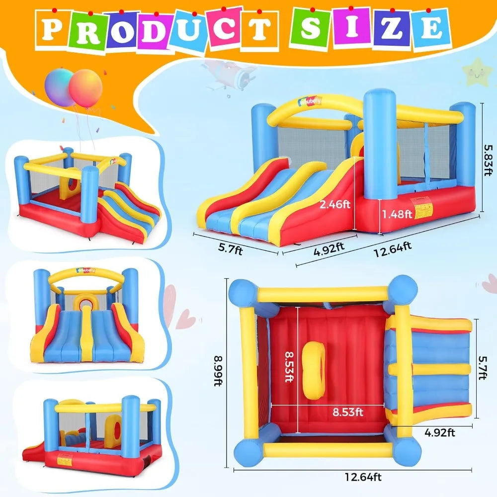 Whubefy Inflatable Bounce House With Double Slide Obstacle