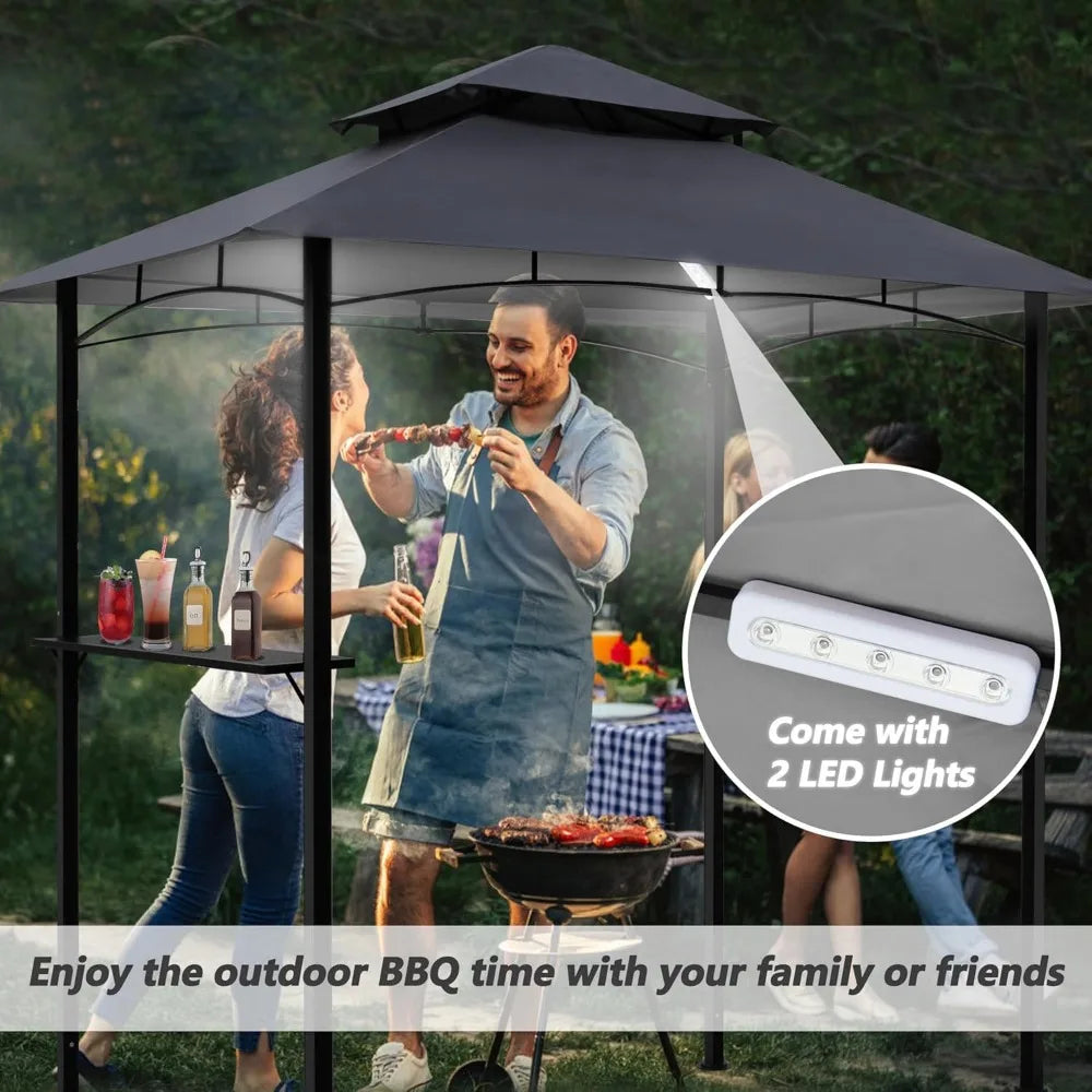 XMSJ Outdoor Grill Gazebo Canopy With LED Lighting Shelter