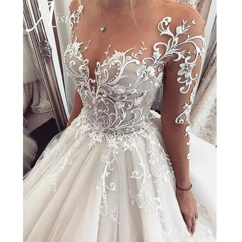 Customized O-Neck Lace Wedding Dress Lace Long Sleeves 2025 Princess Wedding Gown Illusion Bride Gowns A-Line robe de mariee