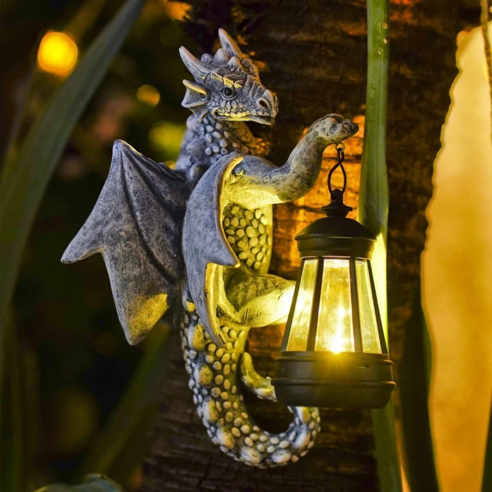 Dragon Tree Hugger Solar Lantern Garden Statue Resin Dragon Decor for Outdoor Yard Gift