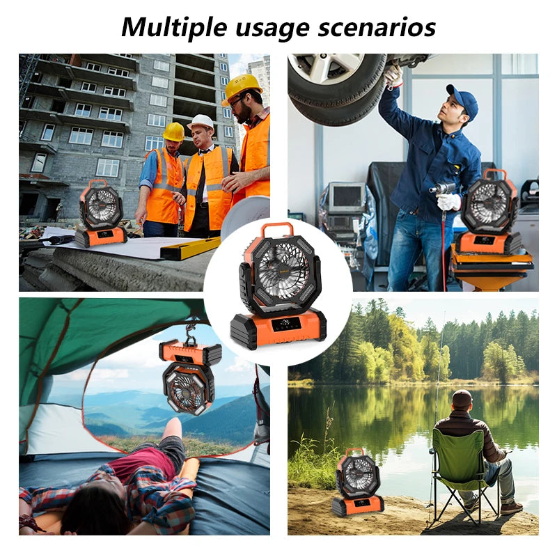 2025 New 20000mAh LED Camping Fan Portable Touch Control 5 Speed USB Rechargeable Outdoor Accessory Long Battery Life