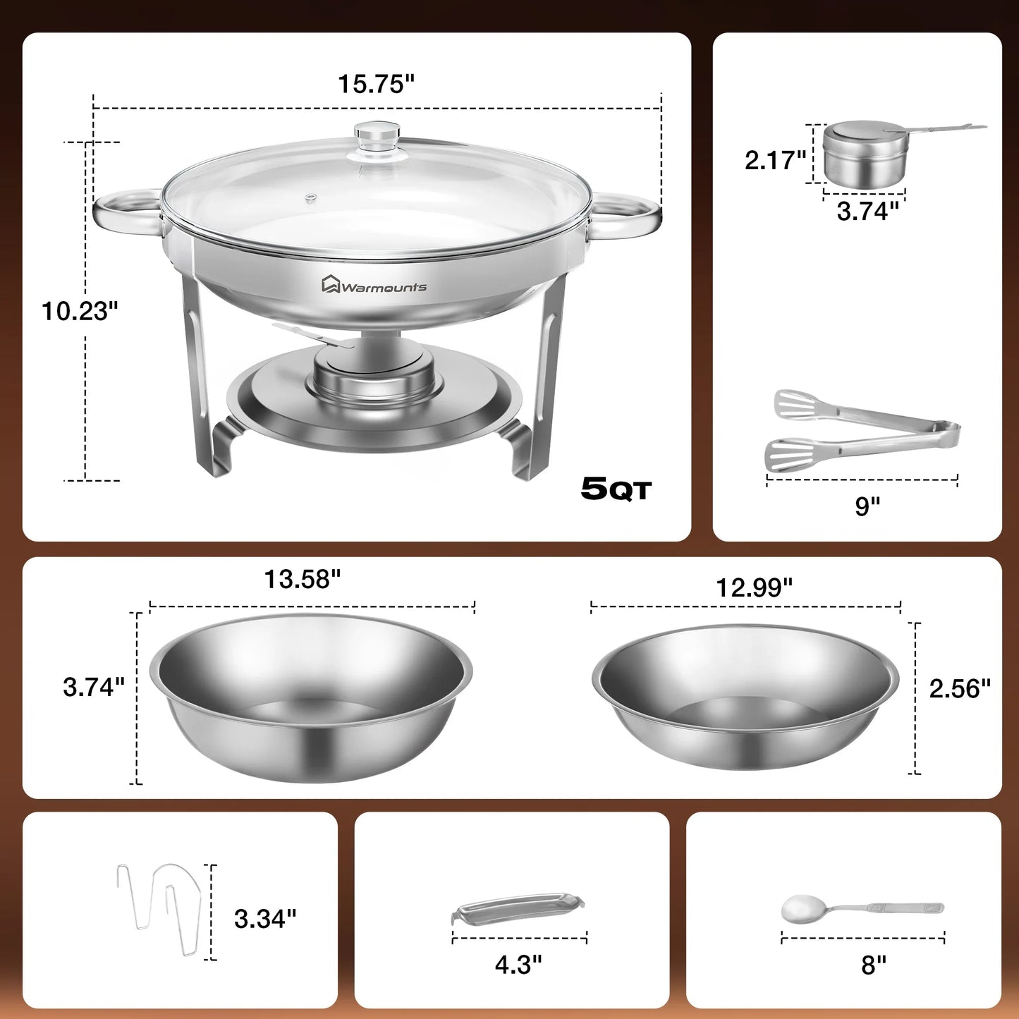 round Chafing Dish Warmer Container Set with Stainless Steel Lid for Party Catering Hotel Buffet Food Warm Pan 1/2/4/6 Pack Options