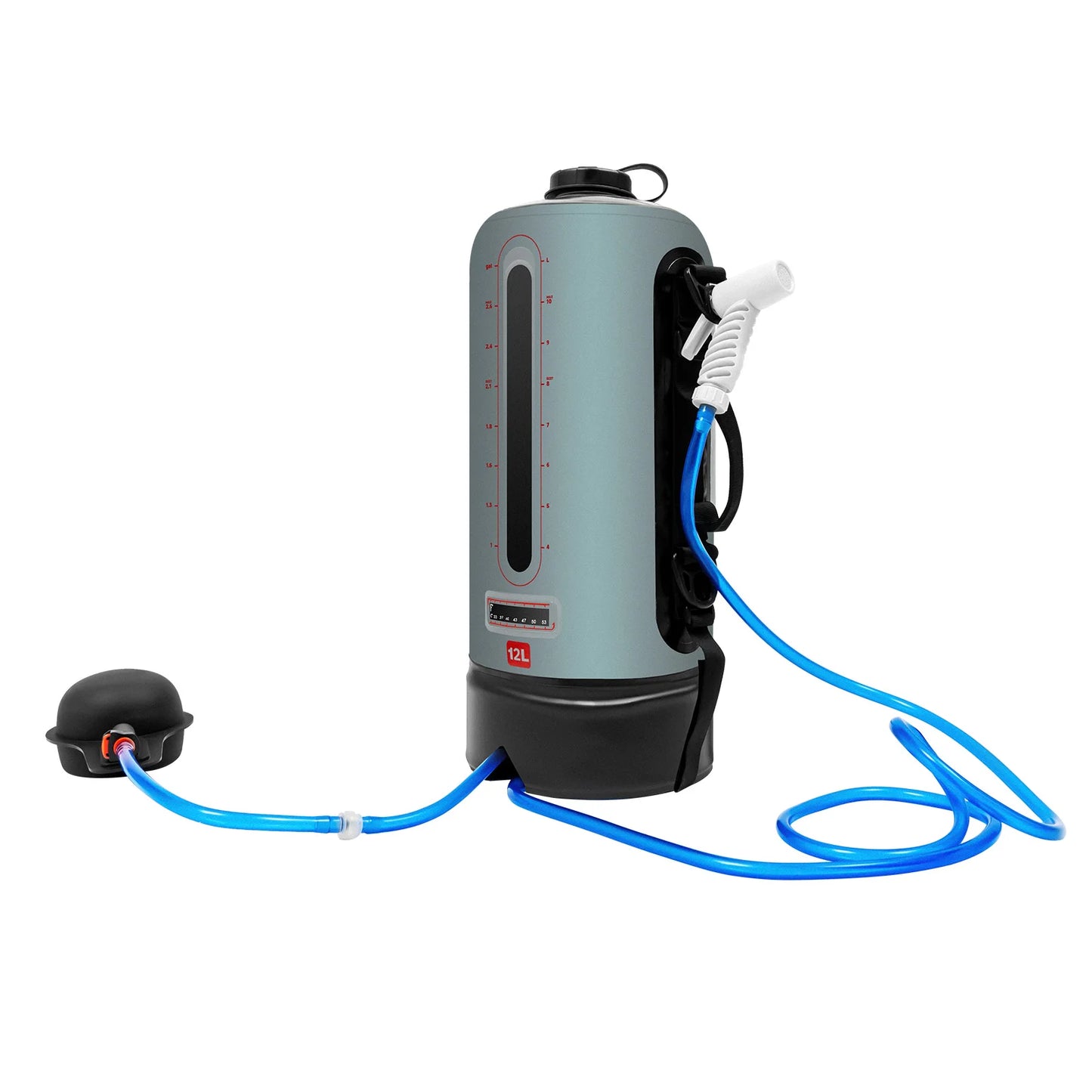 12L Portable Pressure Camp Shower with Detachable Double Shoulder Strap for Hiking and Outdoor Climbing