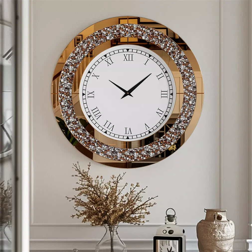 LUVODI 32 Inch Modern 3D Wall Clock Large Diamond Crystal Living Room Kitchen Bedroom Hall Clock with Roman Numerals