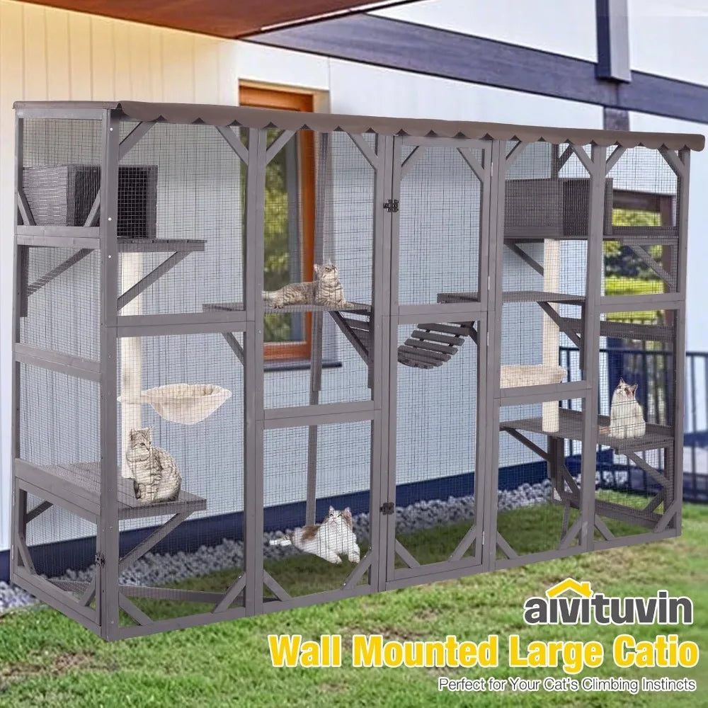 Catio Outdoor Cat Enclosure Wall Mounted Wooden Cat House