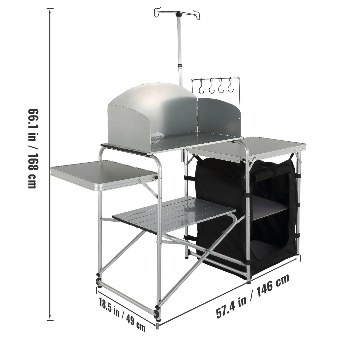 VEVOR Foldable Camping Outdoor Kitchen Table Cabinet Aluminum Alloy BBQ Picnic Cooking Storage Rack with X-Shaped Bracket