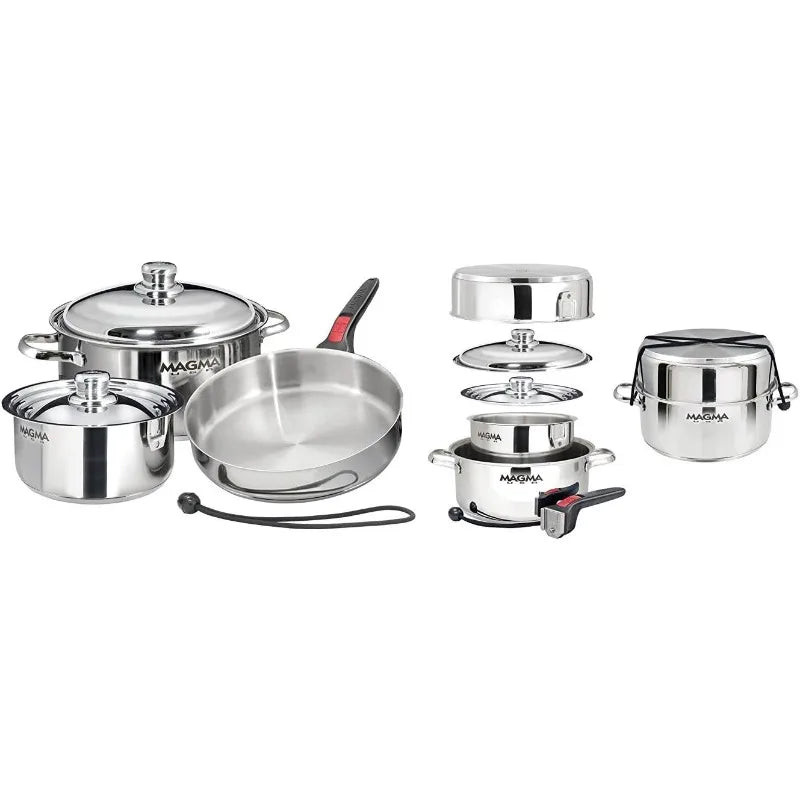 Magma 7 Piece Gourmet Nesting Stainless Steel Cookware Set, Induction Compatible, Oven Safe to 500°F Suitable for All Stovetops