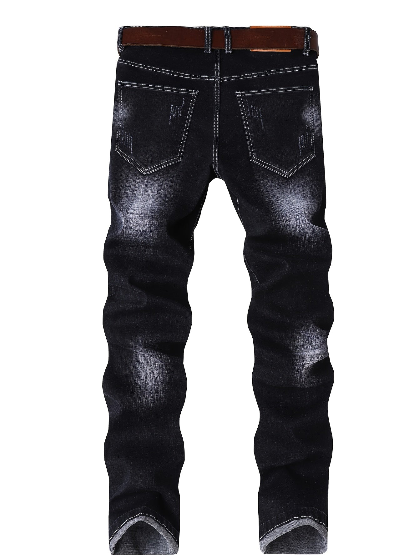 Mens Jeans with Elastic Distressed Embroidery, Slim Fit And Slimming Effect, Deep Blue Distressed Mens Clothes, Suitable for All Seasons