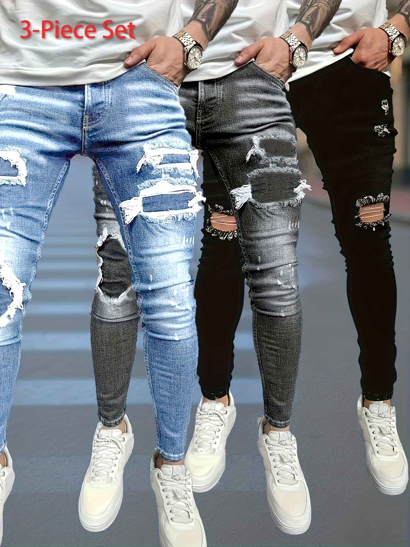 Men's Casual Fashion Jeans - Slim Fit, Stretchy, All-Season Wearable, Lightweight Comfortable, Versatile {3pcs}, Slim Jeans for Men, White Strech Jeans Regular Fit for Men, Jeans for Men Plus Size, Loose Fit Jeans, Jeans Slim