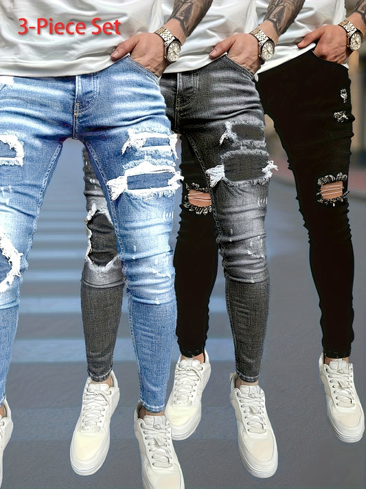 Men's Casual Fashion Jeans - Slim Fit, Stretchy, All-Season Wearable, Lightweight Comfortable, Versatile {3pcs}, Slim Jeans for Men, White Strech Jeans Regular Fit for Men, Jeans for Men Plus Size, Loose Fit Jeans, Jeans Slim