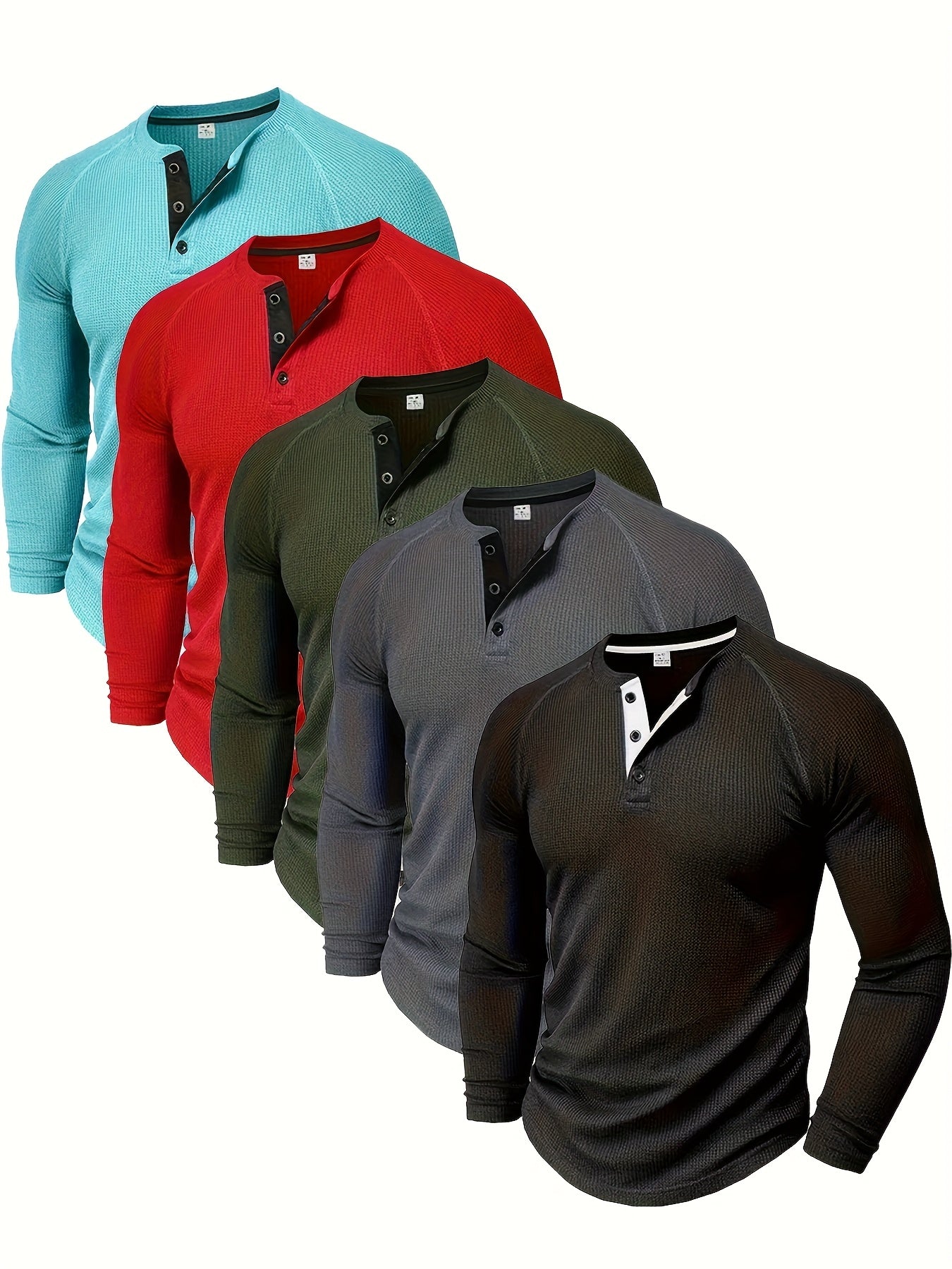 4pcs Men'S Loose Solid-colored Shirt With A Round Neck And Half-button Design, Suitable For Outdoor Activities And Everyday Wear.