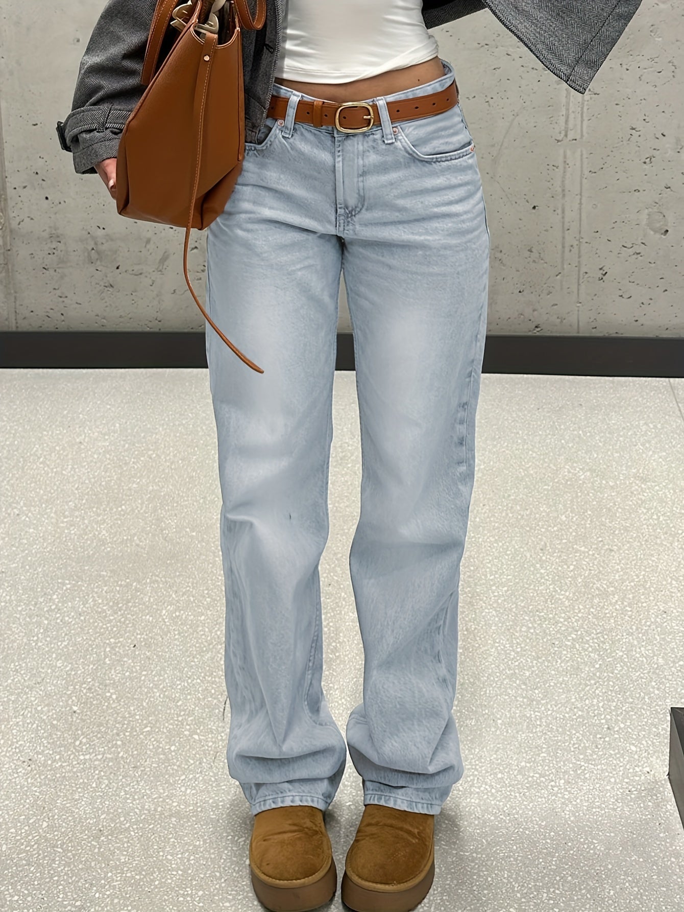 GILIPUR Women's High-Waist Straight-Leg Jeans - Light Washed Blue Denim, Loose Fit Vintage-Inspired Casual Street Style with Belt Loops & Functional Pockets, All-Season Comfort for Casual Attire & Layered Outfits (Machine Was