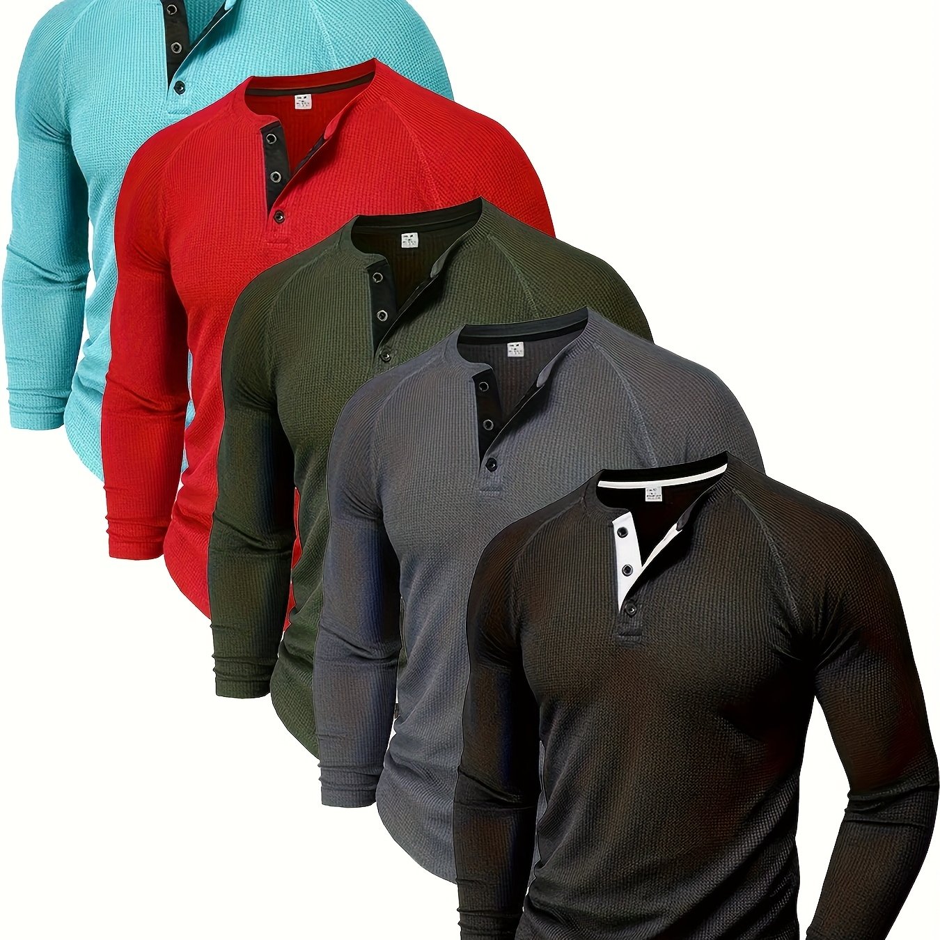 4pcs Men'S Loose Solid-colored Shirt With A Round Neck And Half-button Design, Suitable For Outdoor Activities And Everyday Wear.
