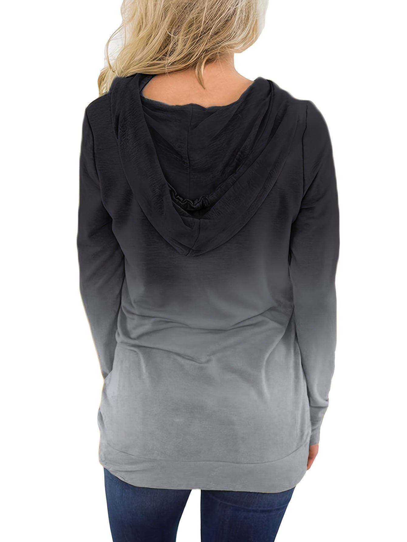 Women's All-Over Print Hooded Sweatshirt - Oversized Long Sleeve Winter Hoodie with Drawstring Hood & Front Pocket, Casual Grey & Black Sweater Jacket (Machine Washable) for Fall and Winter Layering