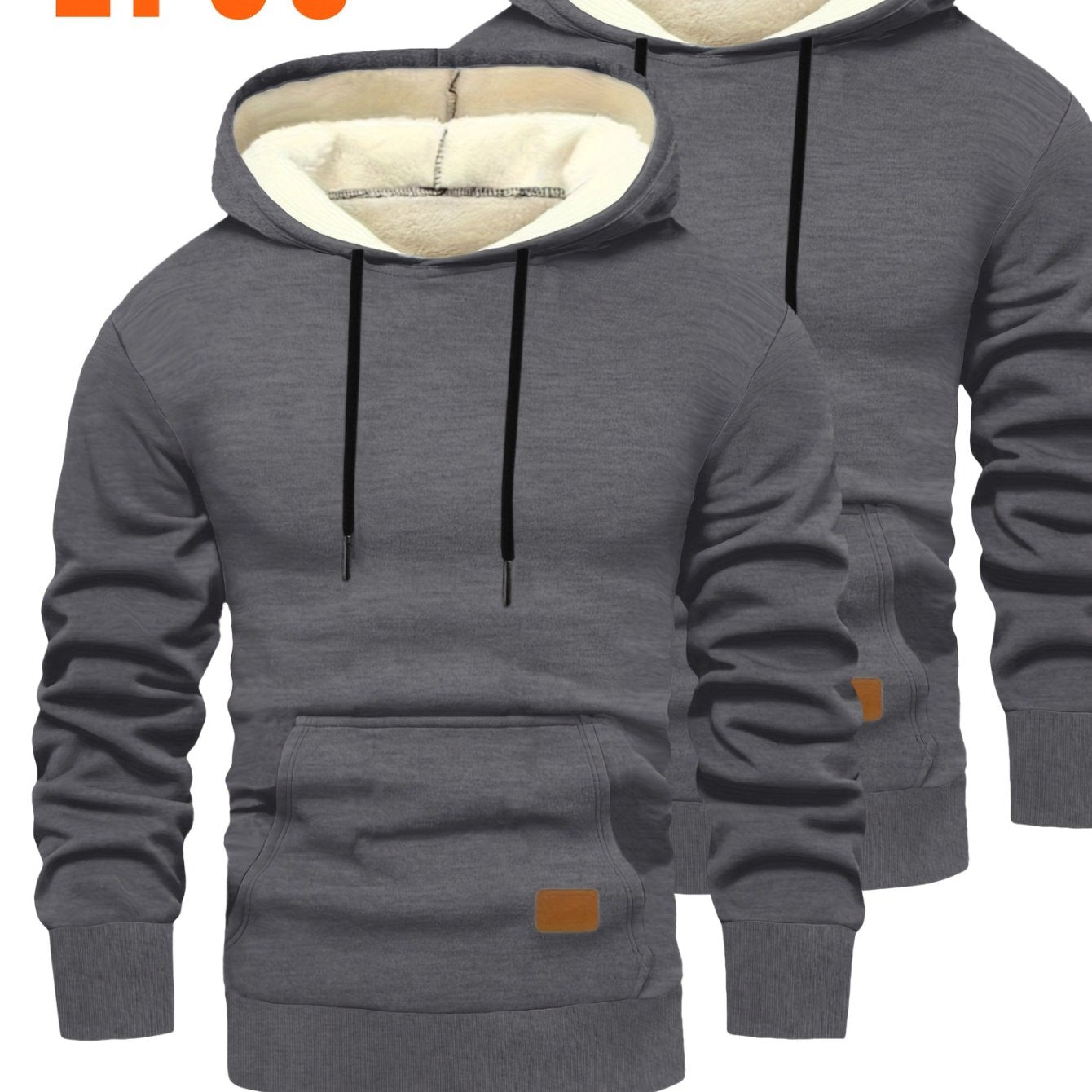 2pcs Men'S Hooded Sweaters - Pullover Hoodies with Kangaroo Pocket, Machine Washable Loose Fit Casual & Formal Wear, Black & Grey/White Solid Color Layering Essentials for Autumn/Winter, Warm Full-Zip Hooded Sweater for Daily