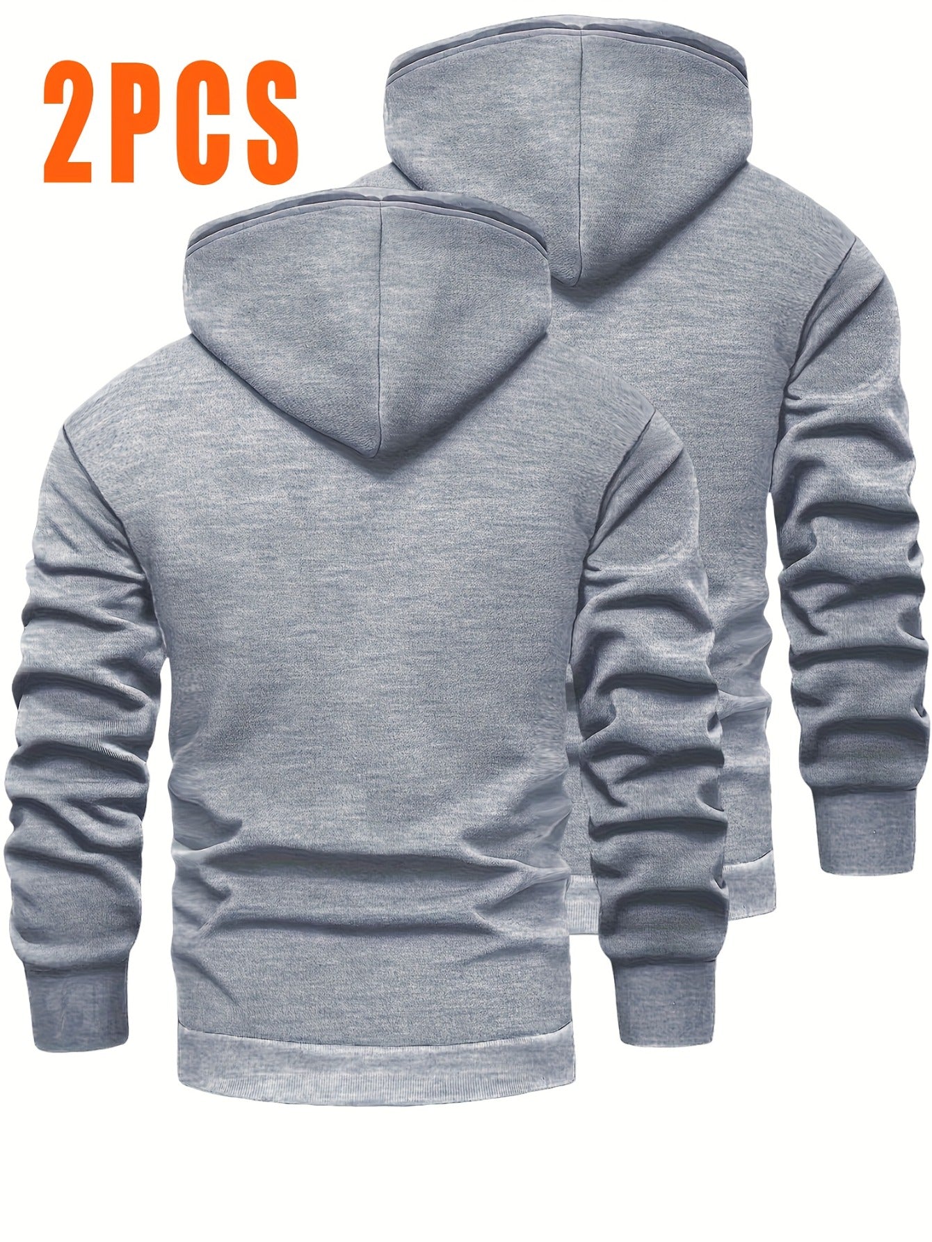 2pcs Men'S Hooded Sweaters - Pullover Hoodies with Kangaroo Pocket, Machine Washable Loose Fit Casual & Formal Wear, Black & Grey/White Solid Color Layering Essentials for Autumn/Winter, Warm Full-Zip Hooded Sweater for Daily