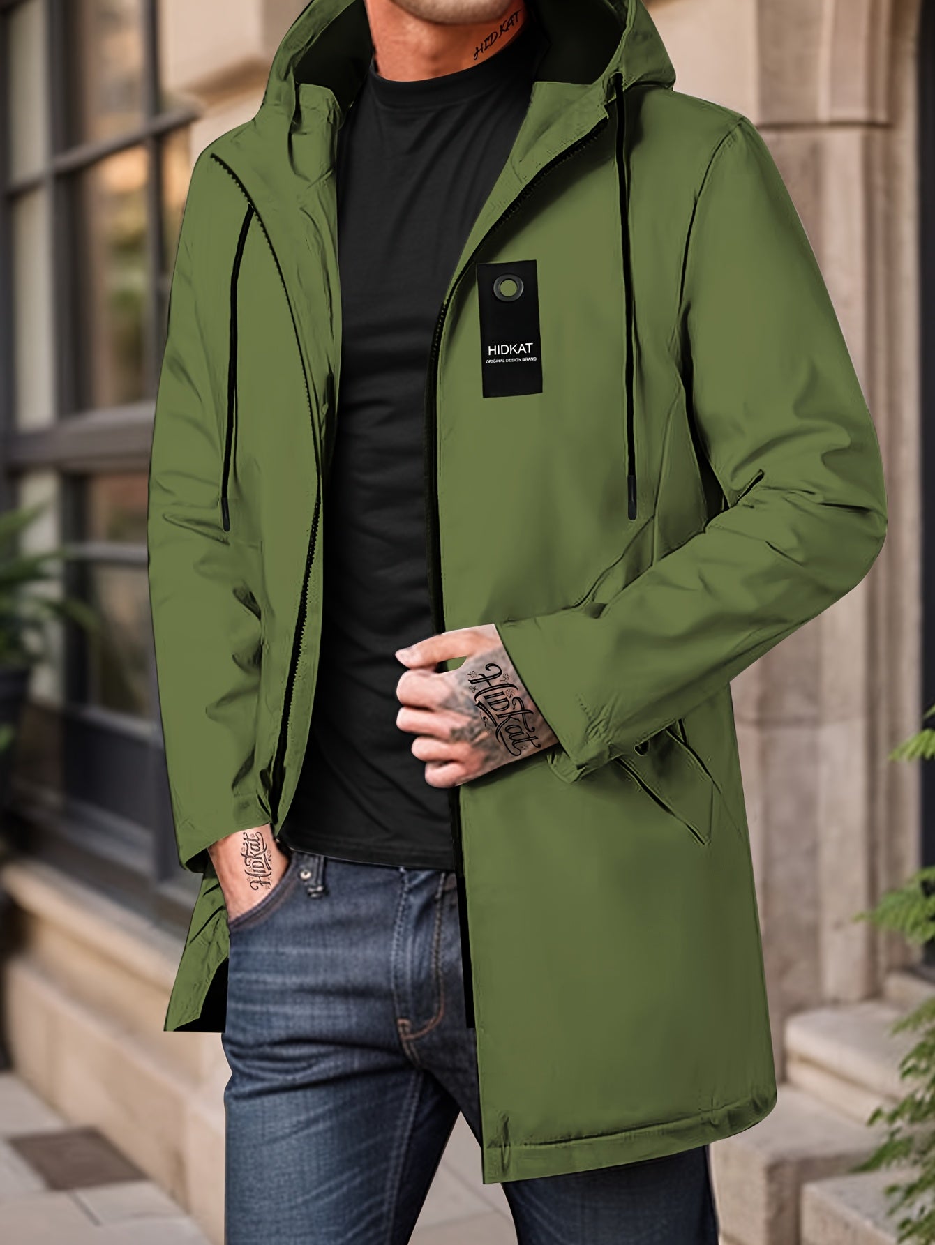Men'S Lightweight Hooded Jacket with Full-Zip Closure & Drawstring Hood - Softshell Casual Coat, Zippered Pockets, Polyester Lining - Spring/Fall Outerwear for Everyday & Semi-Formal Wear (Black, Minimalist Design), Lightweig